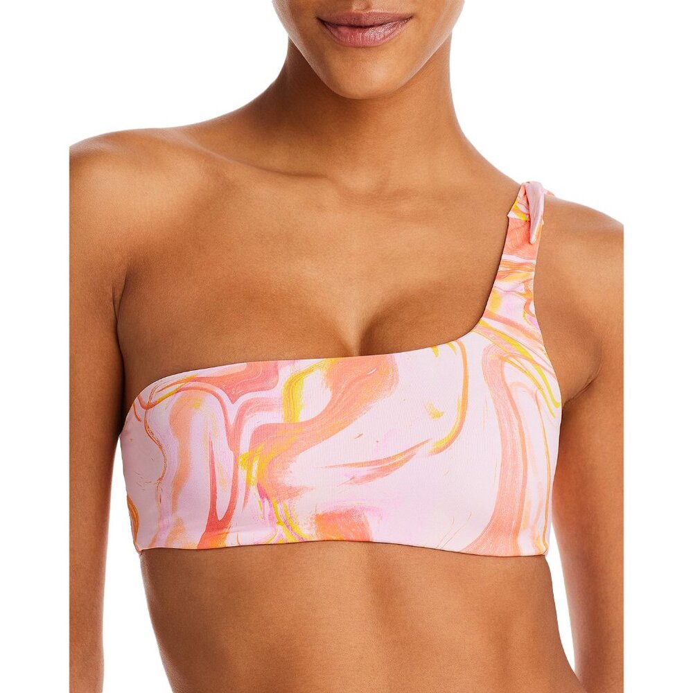 Aqua Women's Swirl Print One Shoulder Bikini Top Pink L B4HP